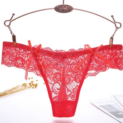 【情趣内衣】- 耶妮娅 蕾丝透明性感T字裤 红色